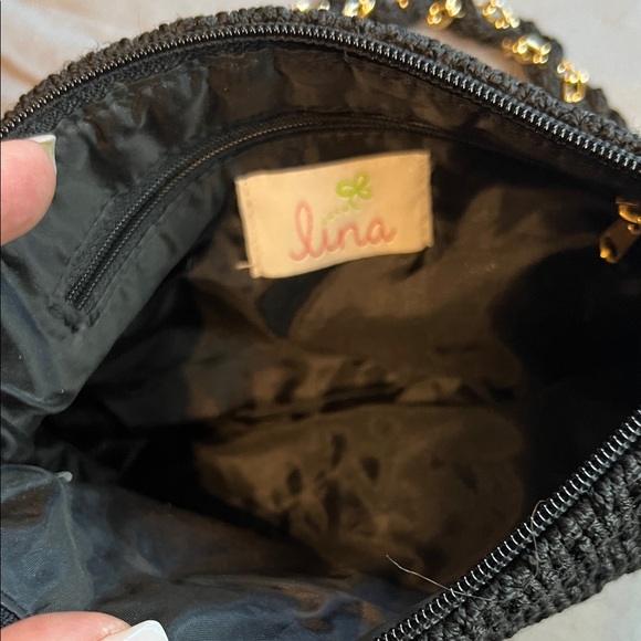 Lina Black Knit Shoulder Bag with Gold Accents - Picture 2 of 2